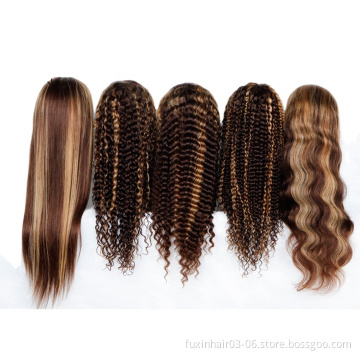 100% Human Hair 30 Inch Straight Brown 4x4 13x4 Transparent Lace Highlight Human Hair Wigs 10a Highlight Body Wave Hair Full Wig